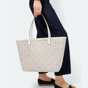 Tory Burch Beige and White Patterned Tote